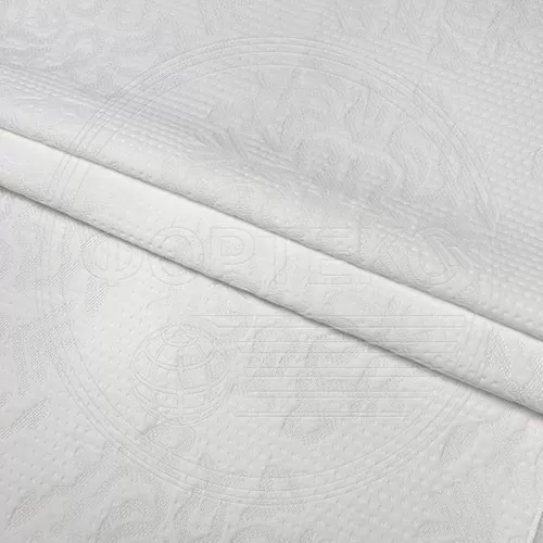 Трикотажное полотно FRTX 25 004 Адыгея Белый с блестящим рисунком в цвет полотна