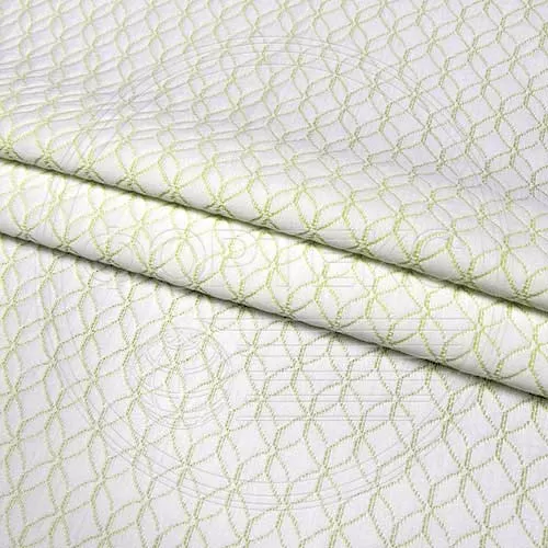 Трикотажное полотно FRTX 25 042.1 Флора белого цвета с ярко-зеленым узором