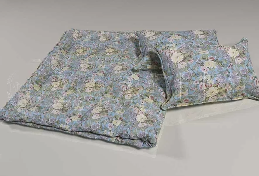 Тик смесовый набивной A1-582 blue голубой, цветы, интерьер