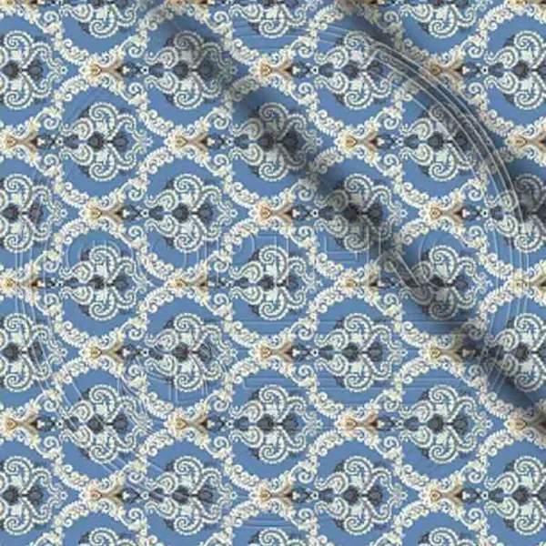 Ткань полиэстер набивной 55 гр. ZXX-5635 синий, дамасский узор