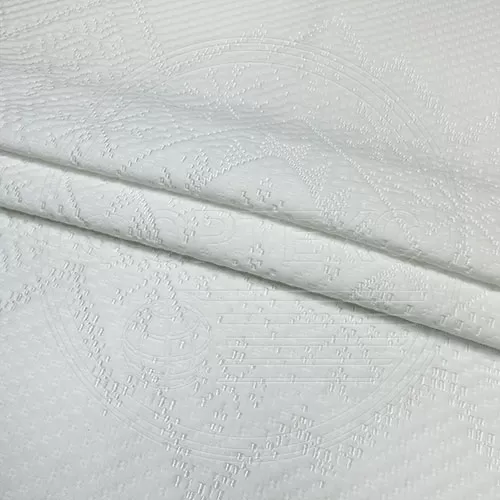 Трикотажное полотно FRTX 25 008 Оренбург Белый, блестящий орнамент в цвет полотна