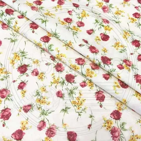 Поликоттон набивной 01-2930 А бежевый, цветочный принт