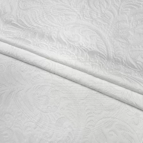 Трикотажное полотно FRTX 25 015 Гжель Белый, блестящий орнамент в цвет полотна