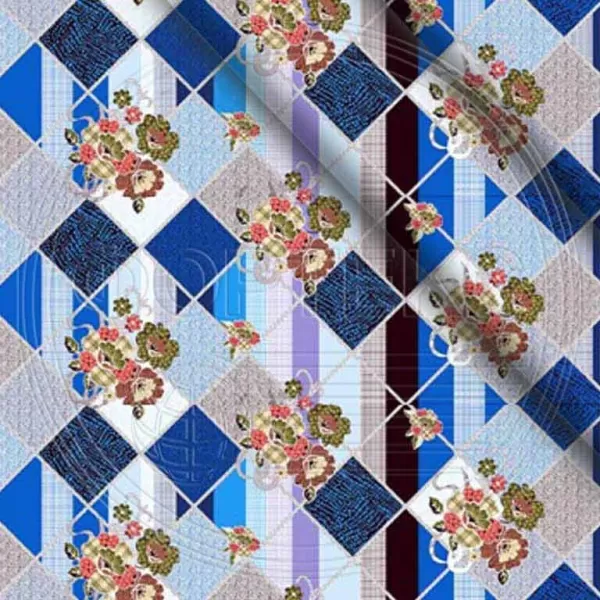 Полиэстер 55 гр. ZAI-194700 оттенки синего, принт абстракция