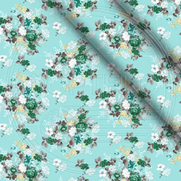 Ткань полиэстер набивной 55 гр. ZAI-194630 голубой, цветочный принт