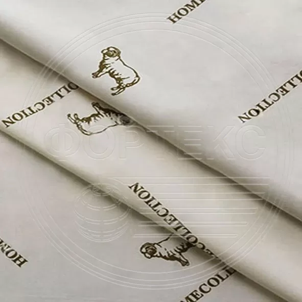 Тик смесовый набивной A1-007 beige бежевый, рисунок овцы