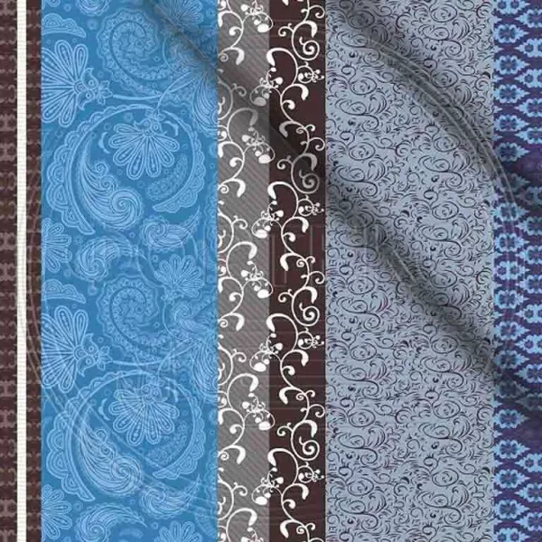 Ткань полиэстер набивной 55 гр. ZBD-1827 оттенки синего, принт завиток/полоса