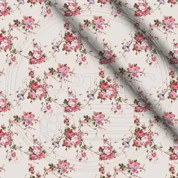 Ткань полиэстер набивной 55 гр. ZBD-2074 оттенки красного, цветочный принт