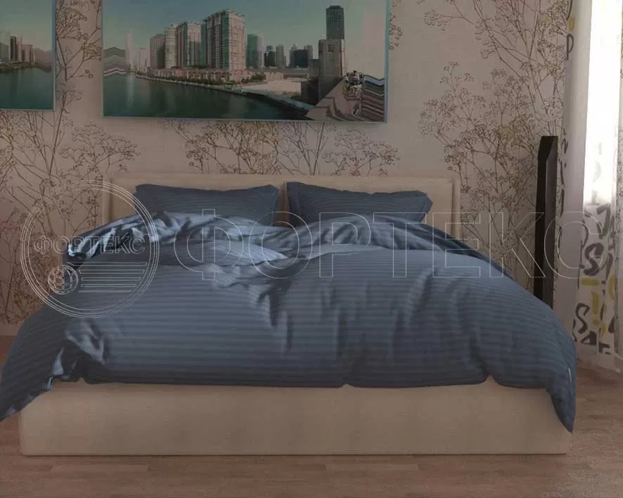 Страйп Сатин 79-1*1 Moonlight Blue оттенки синего, интерьер