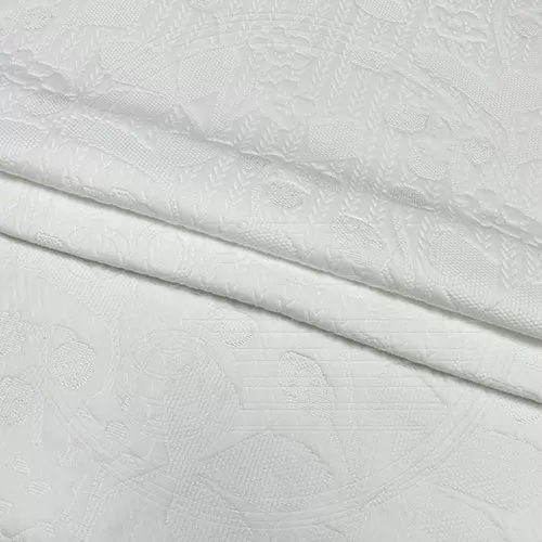 Трикотажное полотно FRTX 25 018 Земляника Белый с рисунком в цвет полотна