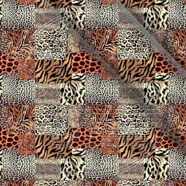 Ткань полиэстер набивной 55 гр. ZAF-13194 оттенки коричневого, леопардовый принт