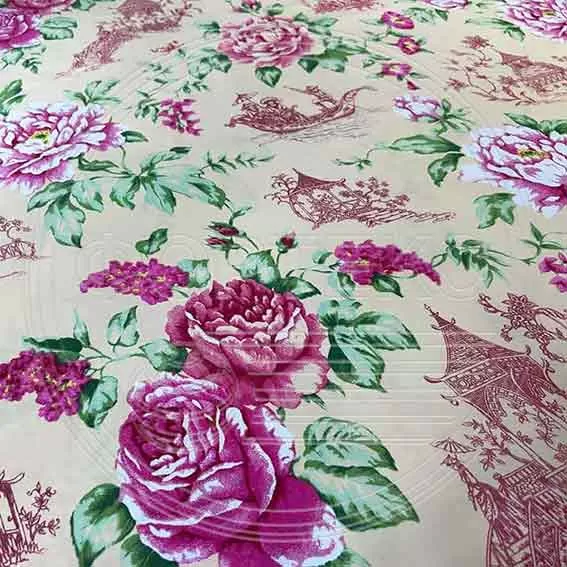 Тик смесовый набивной A1-7493 beige цветочный дизайн, проекция