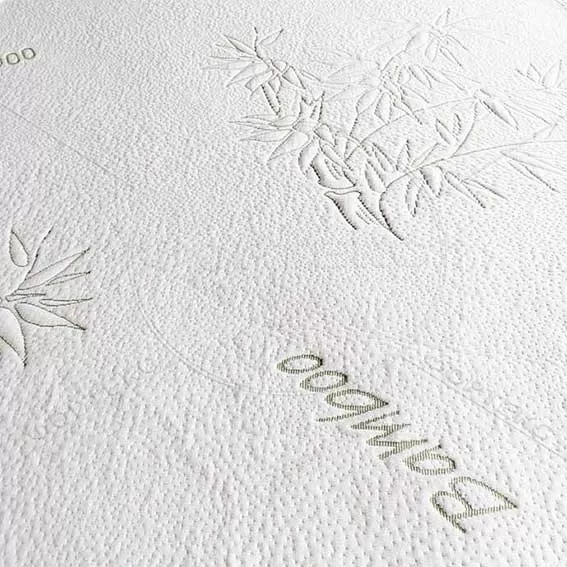 Трикотажное полотно X2022-1 BamBoo белого цвета с зеленым рисунком бамбук