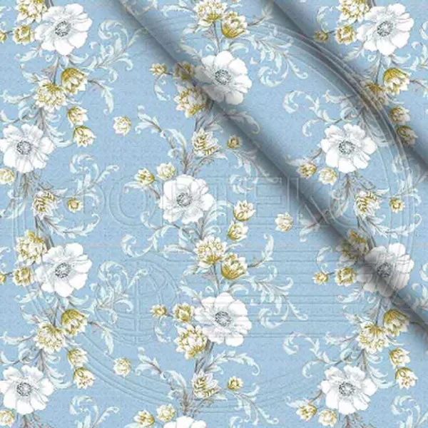 Ткань полиэстер набивной 55 гр. ZXX-5094 голубой, цветочный принт