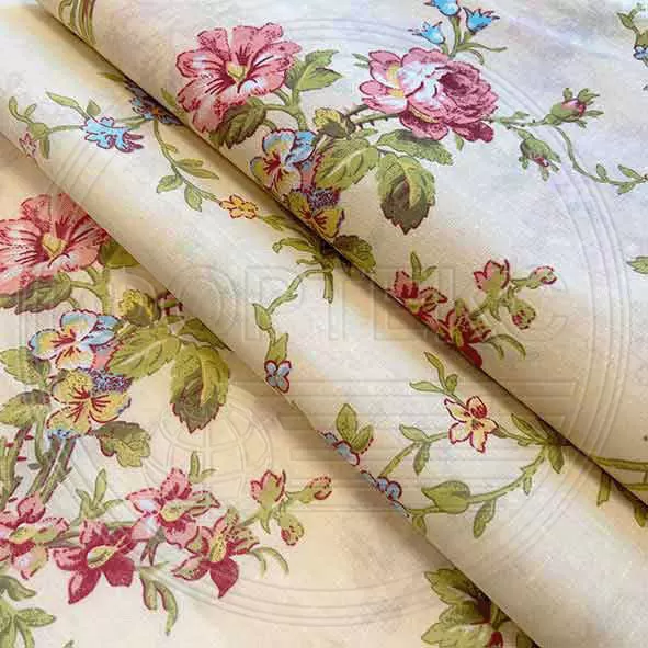 Поликоттон набивной оптом 01-27250 А бежевый, цветочный рисунок