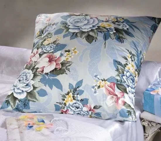 Тик набивной 220 39-7 SL голубой, цветочный дизайн, интерьер