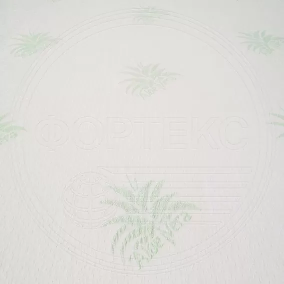 Трикотажное полотно ALOE VERA 19 light green белого цвета со светло-зеленым узором алоэ вера