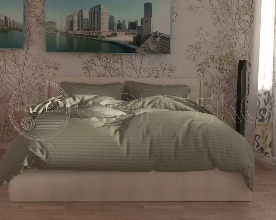 Страйп Сатин 79-1*1 Tea оттенки зеленого, интерьер