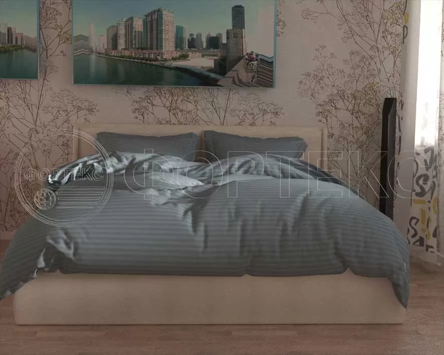 Страйп Сатин 79-1*1 Grey Citadel оттенки меро-голубого, интерьер