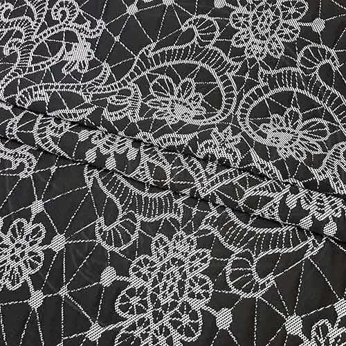 Трикотажное полотно FRTX 25 006 Вологда черного цвета со светло-серым орнаментом