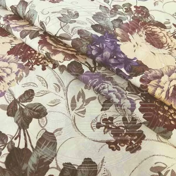 Тик смесовый набивной A1-9452 beige бежевый, с цветочным рисунком