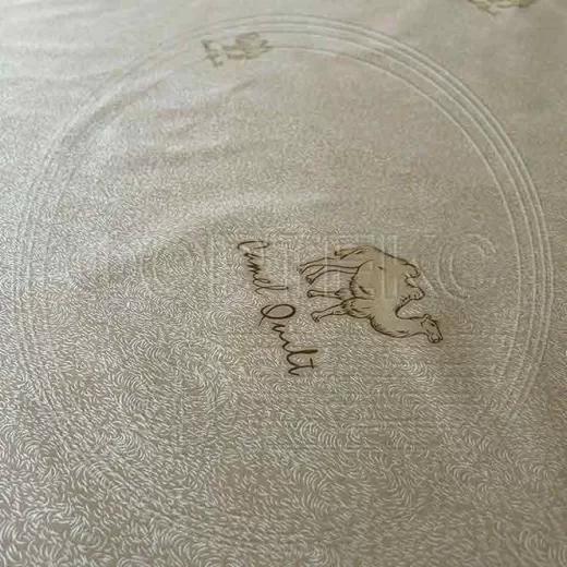 Ткань Тик полиэстер 1046 Camel quilt silver оттенки коричневого, рисунок верблюды