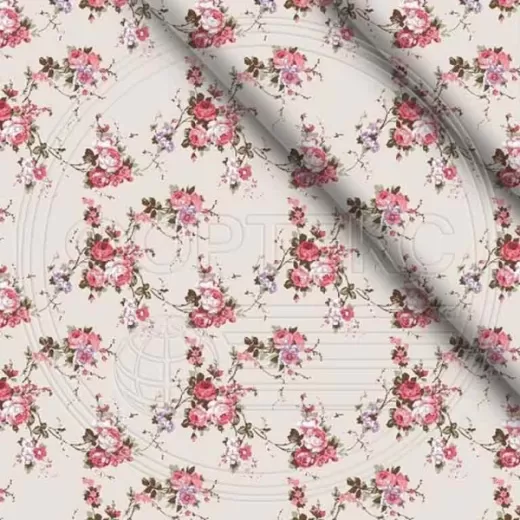 Ткань полиэстер набивной 55 гр. ZBD-2074 оттенки красного, цветочный принт