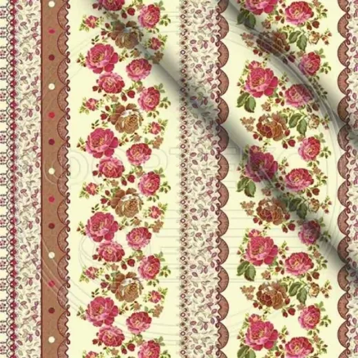 Ткань полиэстер набивной 55 гр. ZBD-1275 оттенки оранжевого, принт цветочный/полоса