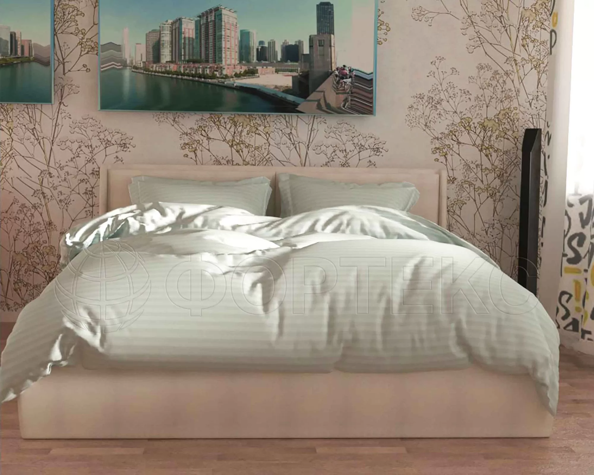 Ткани для постельного белья оптом Ткани с жаккардом 79-1*1 Chalk Bluе купить ОПТОМ Фортекс