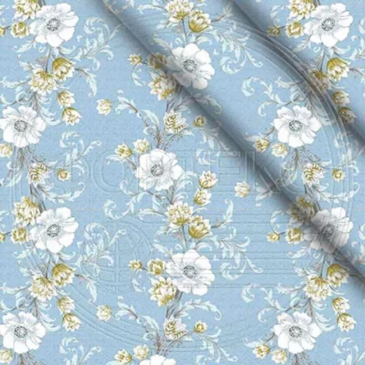 Ткань полиэстер набивной 55 гр. ZXX-5094 голубой, цветочный принт