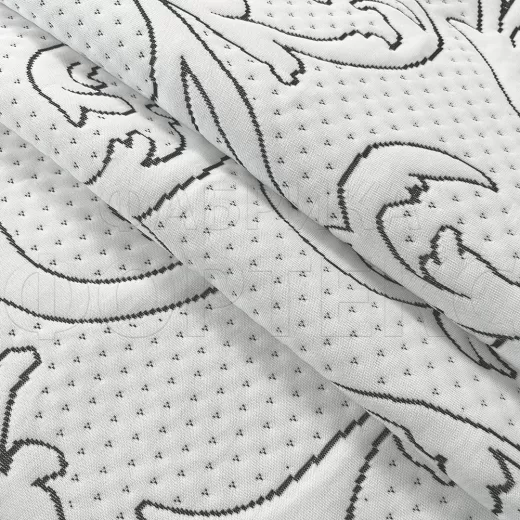 Трикотажное полотно X1843 FS белого цвета с контрастным черным узором с завитками