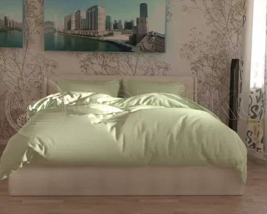 вил-сатин гладкокрашеный Ambrosia оттенки зеленого, интерьер