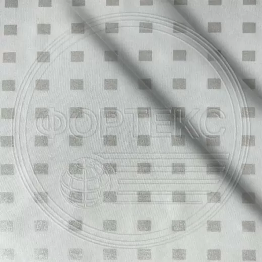 Ткань Тик полиэстер Shashki silver белый, рисунок шашки (квадратики)