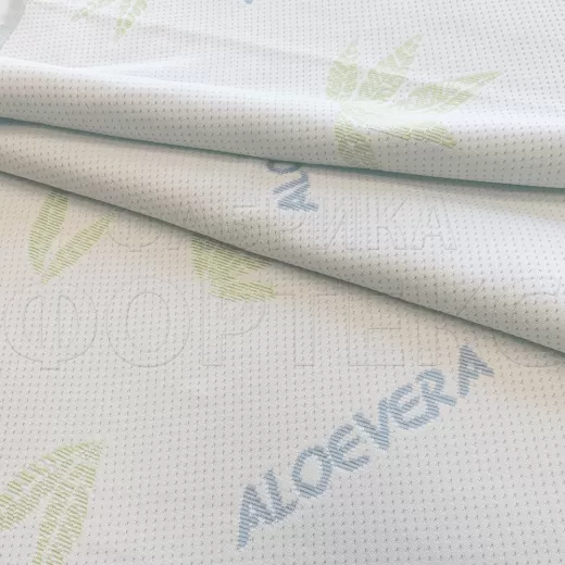 Трикотажное полотно ALOE VERA 180 FS белого цвета с тематическим рисунком алоэ вера