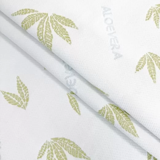 Матрасная ткань Aloe Vera бело-зеленая