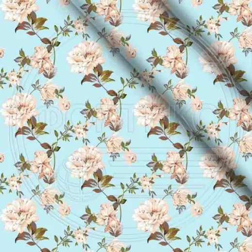 Качественный полиэстер 55 гр. ZAI-194656 голубой, цветочный рисунок