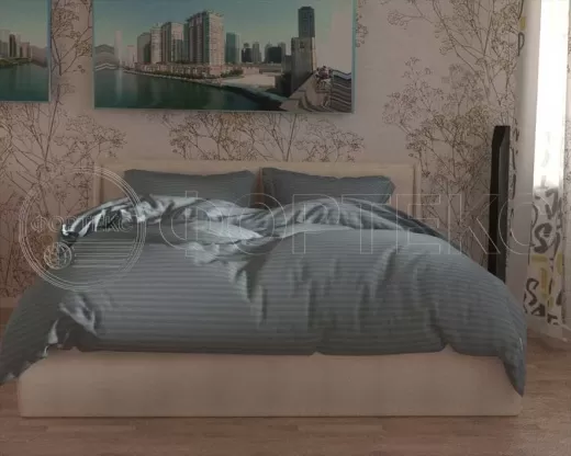 Страйп Сатин 79-1*1 Grey Citadel оттенки меро-голубого, интерьер