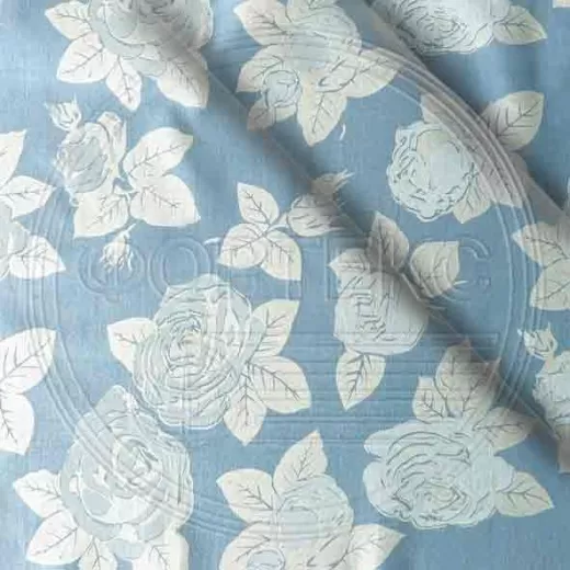 Ткань Тик полиэстер 114 Rose blue silver голубой, розы