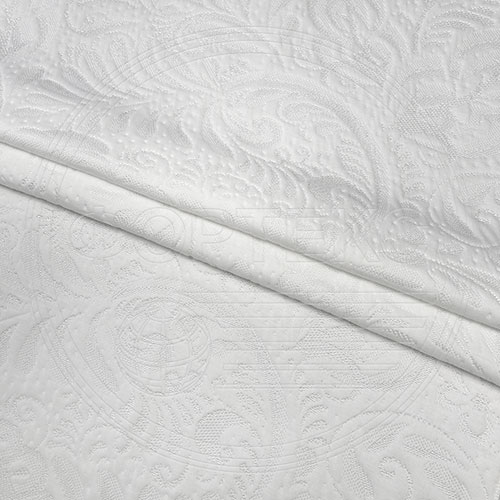 Трикотажное полотно FRTX 25 015 Гжель Белый, блестящий орнамент в цвет полотна