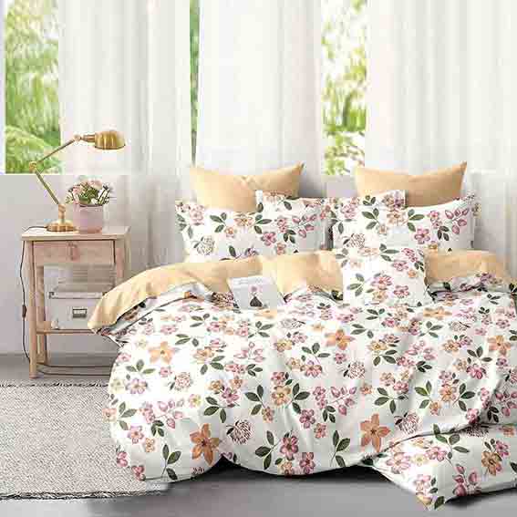 Сатин набивной 219-29 main белого цвета с цветочным дизайном