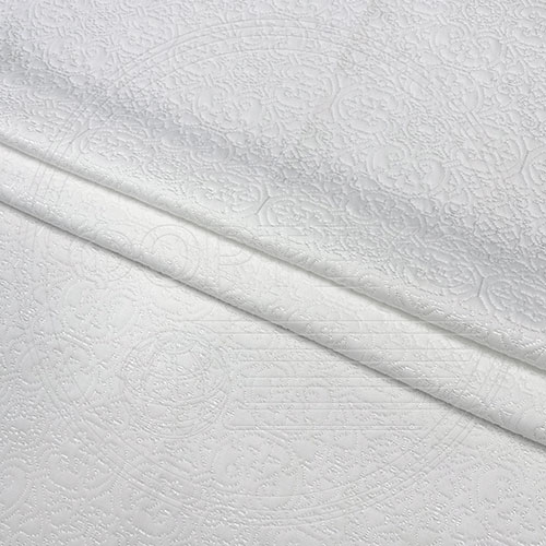 Трикотажное полотно FRTX 25 002 Касли Белый с блестящим орнаментом в цвет полотна