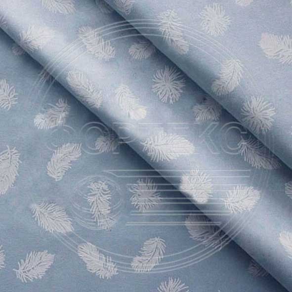 Ткань Тик хлопок с напылением набивной 571 blue голубой, дизайн перья