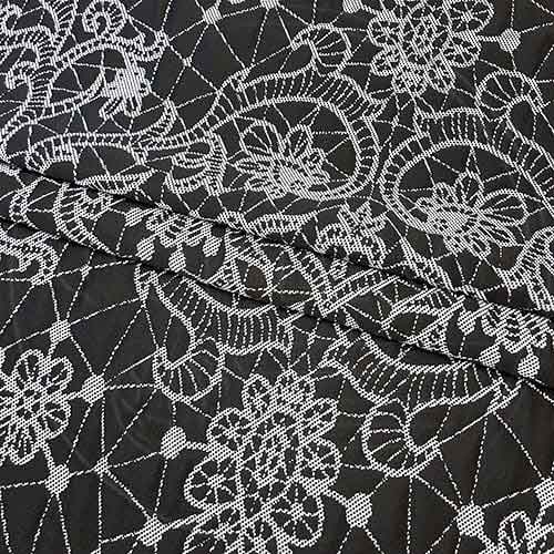 Трикотажное полотно FRTX 25 006 Вологда черного цвета со светло-серым орнаментом