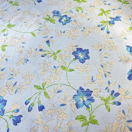 Тик смесовый набивной A1-6755 blue голубой, цветочный дизайн