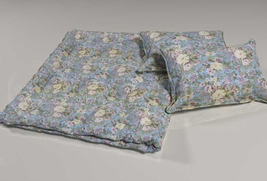 Тик смесовый набивной A1-582 blue голубой, цветы, интерьер