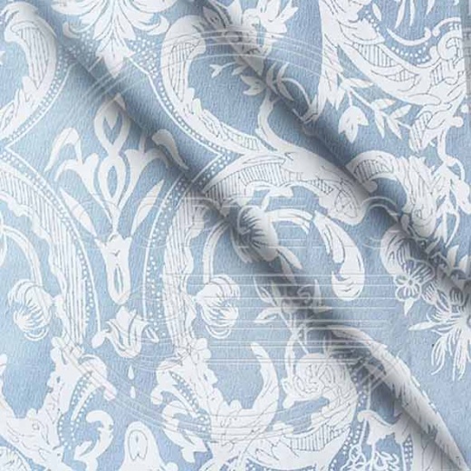 Ткань Тик хлопок с напылением набивной 593 blue голубой, дамасский узор