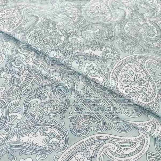 Тик смесовый набивной A1-9586 blue голубой, рисунок огурцы