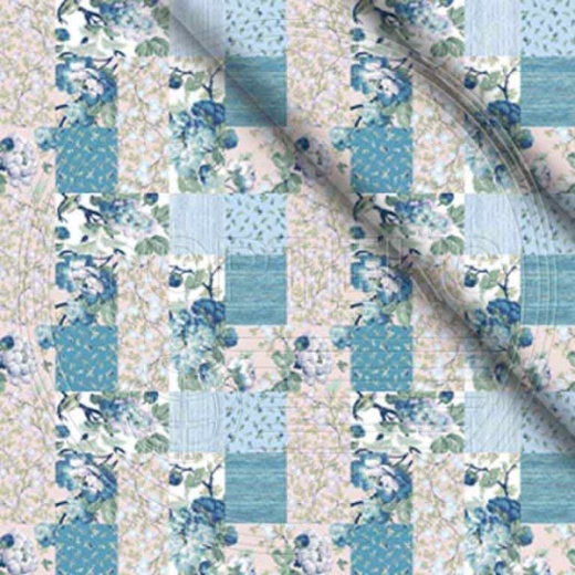 Полиэстер 55 гр. ZAI-194783 оттенки синего, принт цветочный пэчворк
