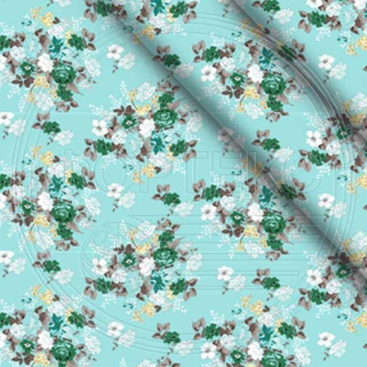 Ткань полиэстер набивной 55 гр. ZAI-194630 голубой, цветочный принт