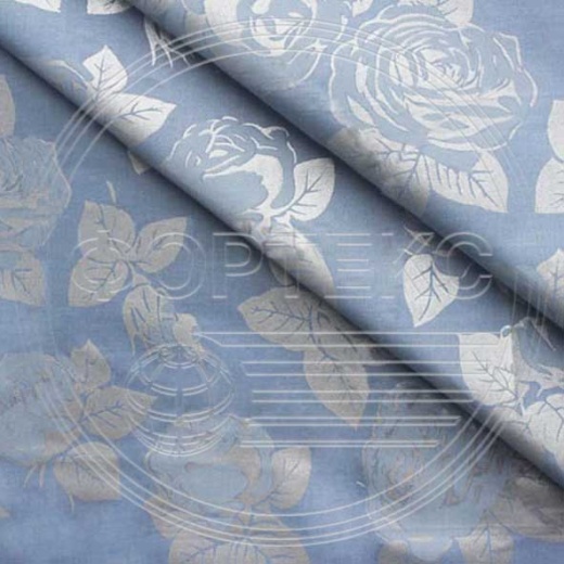 Ткань Тик хлопок набивной 39-114 F blue синий, цветочный дизайн